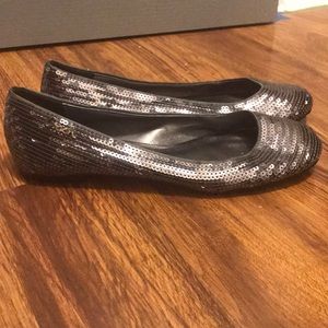 Coach Silver Gunmetal Sequin Flats 6.5